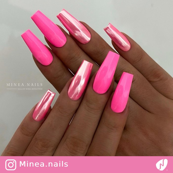 Neon and Pearl Effect Pink Nails